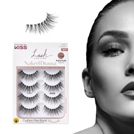 KISS KISS Lash Couture Naked Drama Collection False Eyelashes Multipack 01 with Cushion Flexi Band, Style 'Ruffle', Full & Fluffy Volume, 4 Pairs Fake Eyelashes