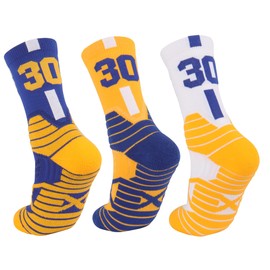 STRSFYS Kids Basketball Socks - 3 Pack Lightweight Athletic Socks for School, Court & Daily Wear (Yellow/White/Gold, Youth Size Small/Medium)​​