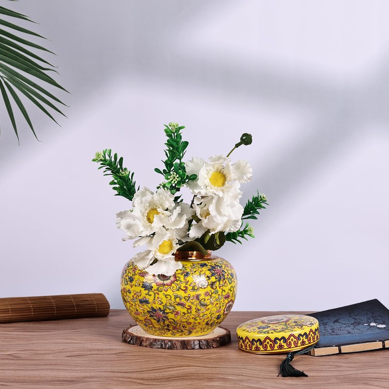 XINGYAN Chinoiserie Enamel Ginger Jar with Twist Lid, Round Design,
