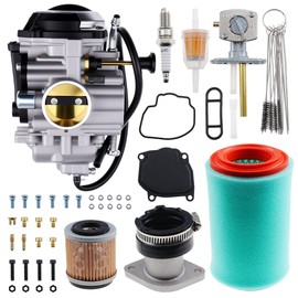 YFM250 Carburetor Compatible With Yamaha Bear Tracker 250 Carb 1999 2000 2001 2002 2003 2004, with Intake Manifold & Fuel Tank Petcock& Air Filter Replace# 4XE-14140-13-00