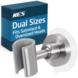KES All Metal Shower Head Holder Adhesive, Dual-Size Opening Handheld Shower Head Holder Wall Mount for Standard & Oversized Shower Hose, Adjustable Shower Wand Holder, Brushed Steel, C208DF-BS