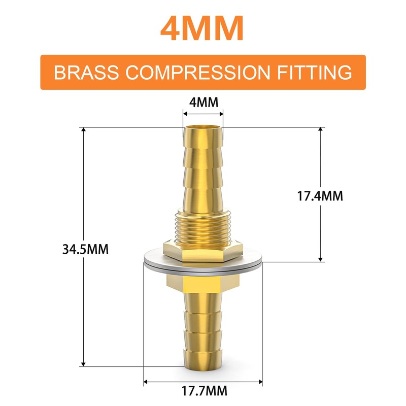 GASHER 5PCS Brass Hose Barb Thru-Bulk Bulkhead Fitting 4mm to