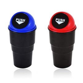 Yakobst 2 pcs Car Auto Trash Can,Portable Car Trash Can/Small Car Trash Bin,Can Automotive Waste Storage,Mini Storage Box Organizer,Car Rubbish Bin Drinks Holder (Red, Blue)