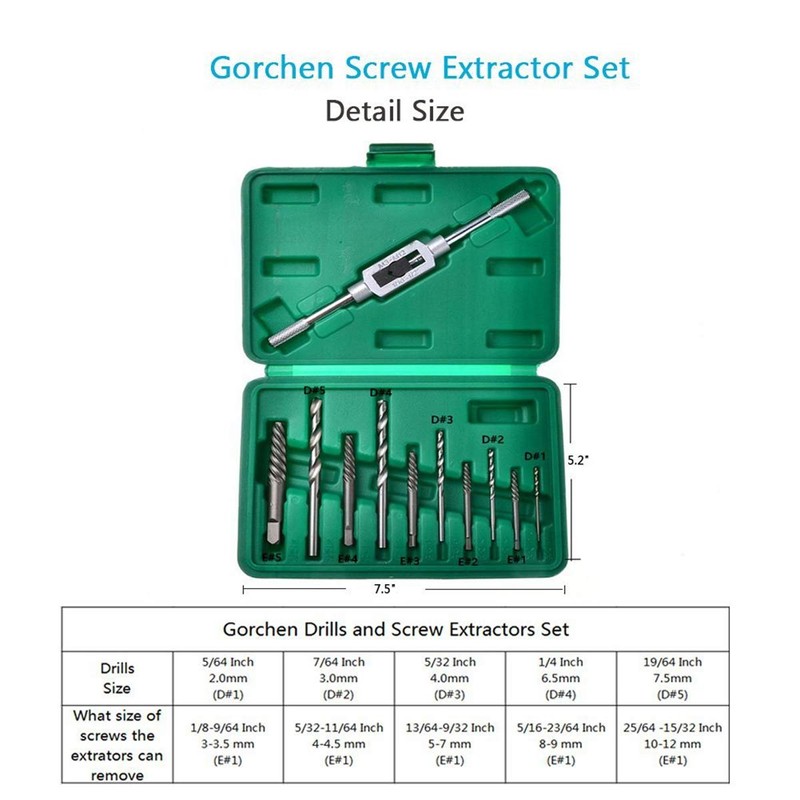 OCGIG 11 PCS Damaged Screw Extractor Set Broken Screw Drill