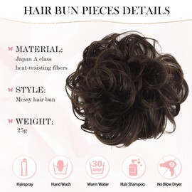 Vlasy Messy Bun Hair Piece for Women,Curly Wavy Hair Scrunchies Bun Extensions Hairpieces,Synthetic Hair Chignons Accessories Updo for Girls(6#,25g)