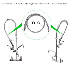 KWODE 60” Commercial Pre-rinse Sprayer Hose Replacement Parts for Pre Rinse Faucet, Flexible Stainless Steel Dish Spray Hose for Restaurant Industrial Kitchen Faucets
