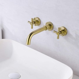 Brushed Brass Wall Mount Bathroom Faucet Two Cross Handles and Rough-in Valve Included,SUMERAIN