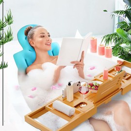 Culnflun Full Body Bath Pillow, 132CM with Strong Suction Cups, Suitable for All Kinds of Bathtubs to Support the Head and Neck, Non-slip Removable and Washable (blue)