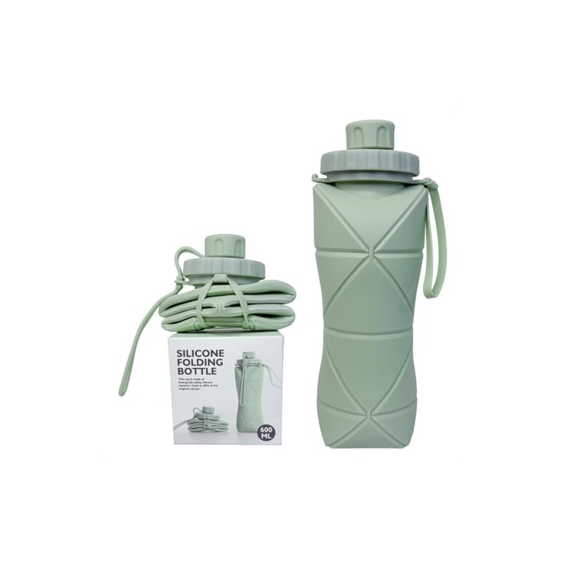 Termo Plegable de Silicona 600 ml, Botella Portátil Antiderrames para