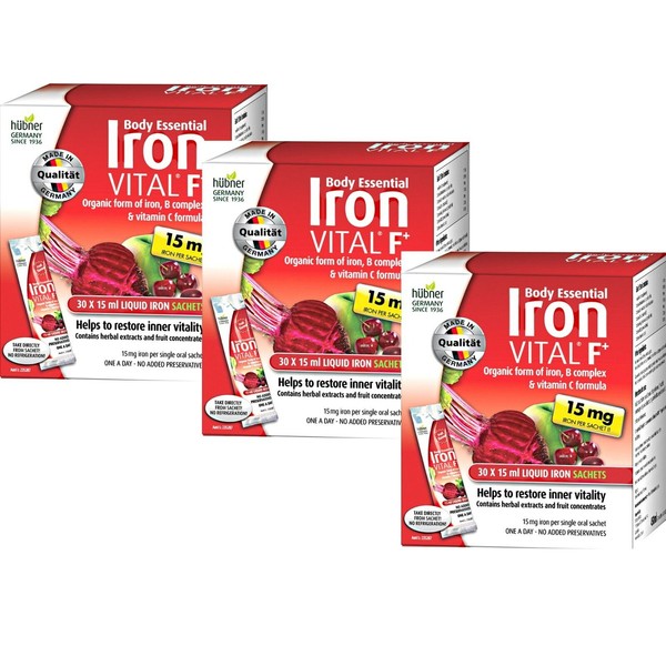 3 x Silicea Body Essentials Iron VITAL F+ Sachets 15ml x 30 Pack 90 Vitamin C