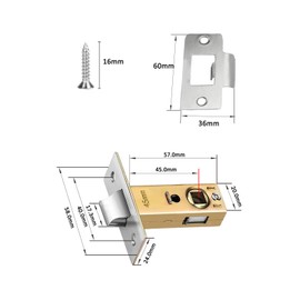 2 Set 45mm Tubular Latch,Forked Mortice Latch,Internal Door Lock Mortice Latch Mute Door Sprung Latch Tubular Mortice Latch for Internal Doors Sprung Lever Door Handles