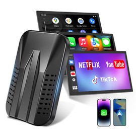 4-in-1 Wireless CarPlay & Android Auto Adapter, Compatible with N-etflix/YouTube/TIK Tok/Screen Mirror Link/TF Card,Carplay Ai Box,Plug & Play, Suitable for Cars Equipped with OEM Wired CarPlay