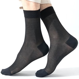 FQZMQBQ Men's Summer Business Socks, Black, White, Mesh, Solid, Thin, Breathable, Cotton, Crew Socks, Sweat Absorbent, Non-stuffy, Soft, Gentleman, 3 Pairs Set, 9.4 - 11.0 inches (24 - 28 cm), black