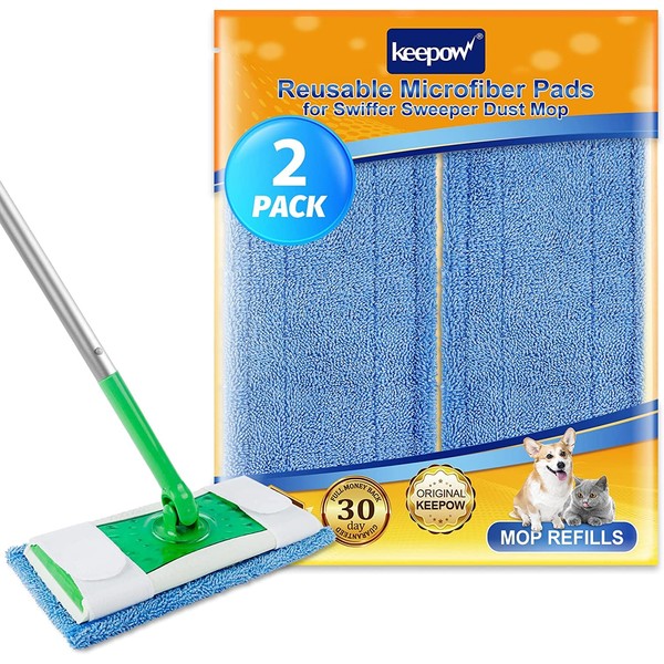 KEEPOW 2 Washable Reusable Pads for Swiffer Sweeper Mop