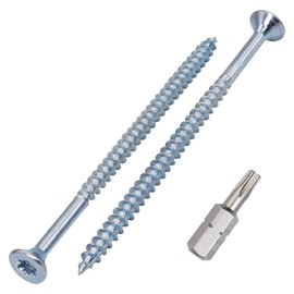SKIR'CO Pack of 20 Galvanised Steel Wood Screws 5.0 x 80 mm Torx Countersunk Chipboard Screws Partial Thread