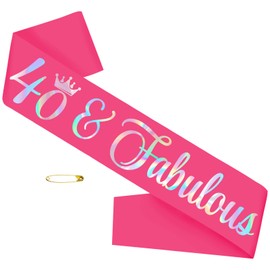 40 and Fabulous 40th Birthday Sash with Iridescent Foil, Hot Pink Funny Birthday Sash for Women 40th Birthday Party Ideas, Gifts, Jokes and Favors(Hot Pink + Iridescent )