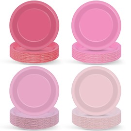 100Pcs Valentines Day Pink Paper Plates 9 Inch Gradient Pink Color Plates Disposable Round Dessert Plates Solid Color Plates Tableware Decorations for Girl Birthday Wedding Baby Shower Party Supplies