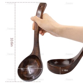 AUEAR, Wooden Ladle Spoon Porridge Large Bamboo Soup Kitchen Scoop for Tool (Brown)