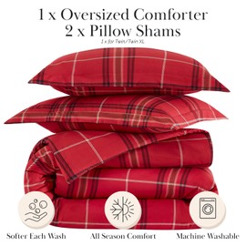 Southshore Fine Living, Inc. Vilano Plaid Collection - Full/Queen Comforter Set, Premium Quality, All-Season Down Alternative, Easy Care, Oversized 3-Piece Comforter Set, Full/Queen, Red