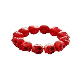 QIAOLEHUI Punk Skull Bead Skeleton Bracelets Gothic Charm Head Bone Stone Seed Elastic Bracelets Tibetan Prayer for Men Women Hip Hop Jewelry (Red)