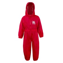 Metzuyan Children Boys Waterproof Hooded Puddlesuit All-in-One Snowsuit Skisuit Outfit for Outdoor Play Red Size 3-4 Years