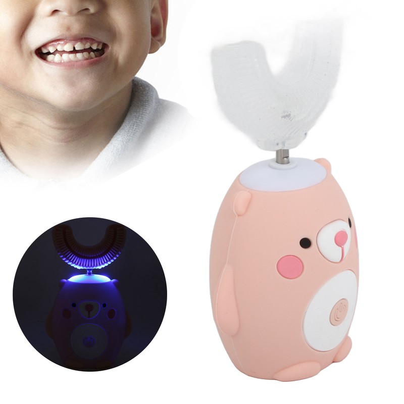 Cute Cartoon Bear Pattern U Shaped Automatic Toothbrush Electric Children