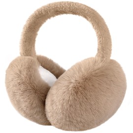 Premillow Ear muffs for Women Winter, Faux Fur Earmuffs, Cute Foldable Fluffy Ear Warmers for Women Winter Accessories, Soft Warm Cold Weather Ear Covers for Women Men, Khaki