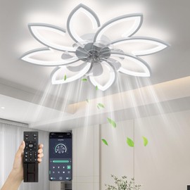 SPEVCH 35" Ceiling Fans With Lights and Remote, Modern Ceiling Fan With Light, 6 Speeds 3 Light Color Low Profile Ceiling Fan With Light For Bedroom Living Room (White)
