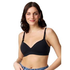 Nur Die Women's Nursing Clip Closure Padded Seamless Without Underwire Cotton Non-Wired for Support Comfort Pregnancy Bra, black, 90D