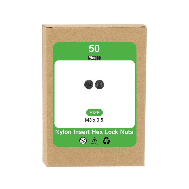 sourcing map 50Pcs M3 x 0.5 Nylon Insert Hex Lock