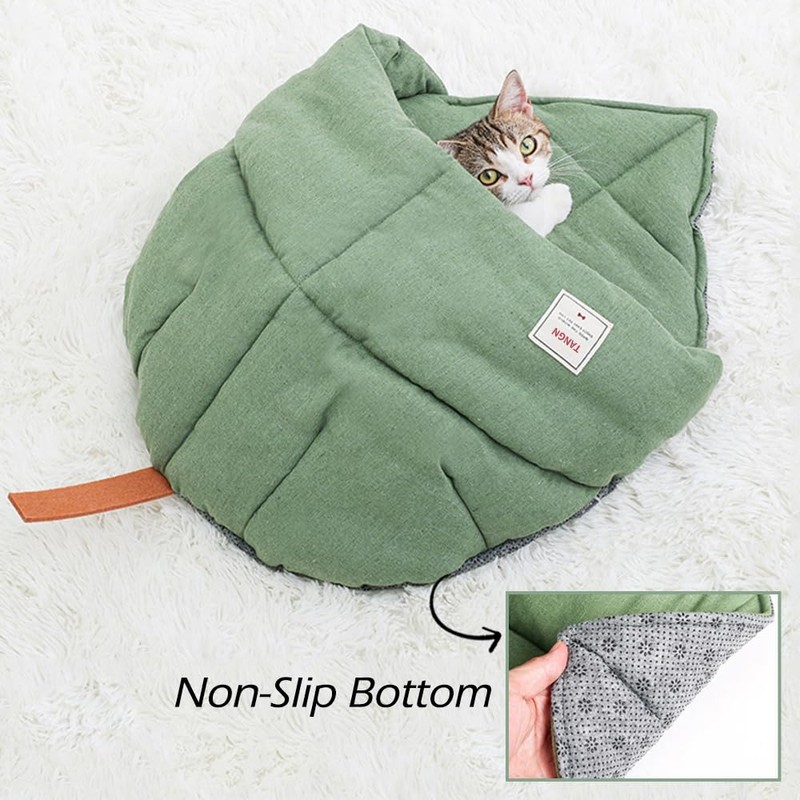 Cat Sleeping Bag,Linen Fabric Cat Bed Cave Leaf Nest Pet