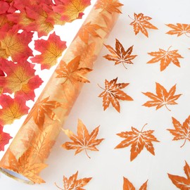 Table Decoration Autumn 4.5 m x 30 cm Autumn Table Runner with 50 x Maple Leaf Scatter Decoration Made of Fabric - Maple Leaf Table Decoration for Autumn Festival, Thanksgiving, Party Banquet