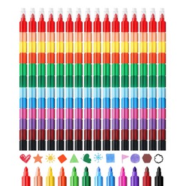 VICTERR Wax Crayons Party Bags, Pack of 16 Building Block Colouring Pencils, Stackable Colouring Pencils, Ideal as Party Bags, Children's Birthday Parties Boys & Girls or Children's Birthday Party
