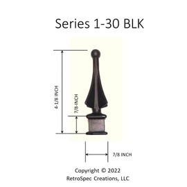 25 Each for 1/2” Black Plastic Finial Tops for Iron Picket Fence 4-Sided Spire - #1-30