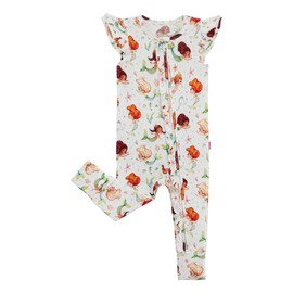 EASWEET Baby Girl Bamboo Viscose Ruffle Romper Zipper Jumpsuit, Footless, Cap Sleeve Infant Clothes, Mermaid, 6-12 Months