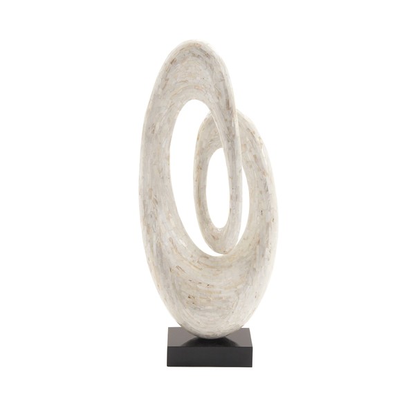 Deco 79 Mother of Pearl Abstract Swirl Sculpture with Black Base, 12" x 5" x 30", White
