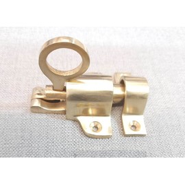 TERF® Traditional Vintage Polished Brass Window Fanlight Skylight Catch Security Pull Ring Spring Bounce Door Bolt Latch Locks with Fixing Screw for Cupboard Cabinet Wardrobe Door Gate - Pack of 2