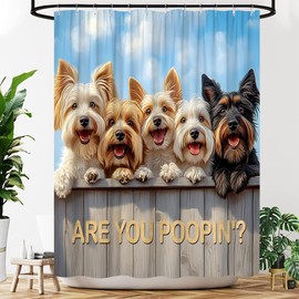 YOZSLGU Funny Dogs Shower Curtain are You Poopin' Fun Cute Animal Pet Fabric Bathroom Decor Curtains with Hooks, 70" Wx70 H