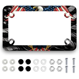 Motorcycle American Flag Eagle License Plate Frame Stainless Steel Patriotic Eagle Tag Holder 4 Holes Men Women Motorcycle Accessory with Screws Nuts Cap 7.7"x4.5"for Bike Motorcycle