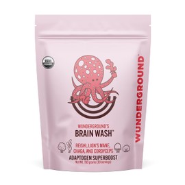 Wunderground Brain Wash Organic Mushroom Superboost Powder for Coffee, Tea, & Water - Cordyceps, Lion's Mane, Chaga, & Reishi Adaptogenic Mushrooms for Focus & Energy - 30-Serving Pouch