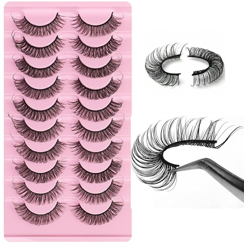 False Eyelashes 10 Pairs Natural Wispy Lashes, Lightweight Strip Lashes