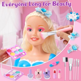 52PCS Kids Hairdressing Set Makeup Dolls Head Styling Toy with Hair Salon Kit Hair Dressing Heads Accessories Beauty Set Pretend Play Makeup Toys Christmas Birthday Gifts for Girls 3 4 5 6 Years Old