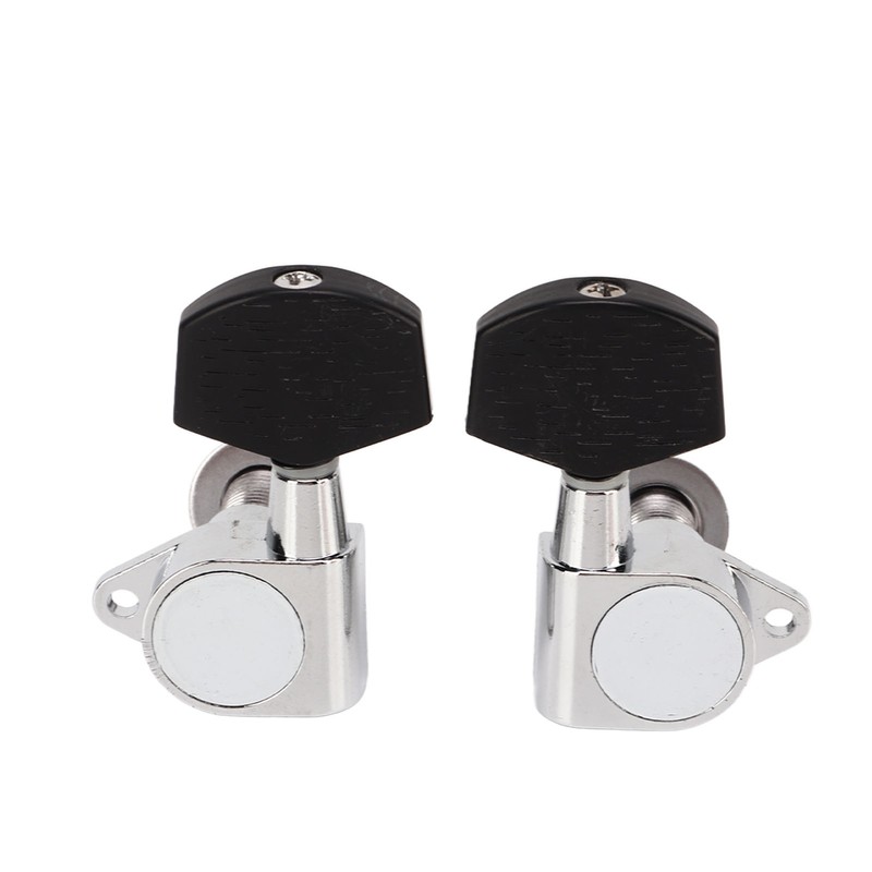 6 Pcs Guitar Tuning Pegs 3L3R Metal Body Black Wood