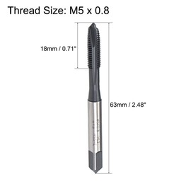 sourcing map M5 x 0.8 Spiral Point Threading Tap, H2 Tolerance High Speed Steel TICN Coated, Round Shank with Square End, Metric Screw Taps Tapping Bit for Machinist Thread Repair, 2pcs