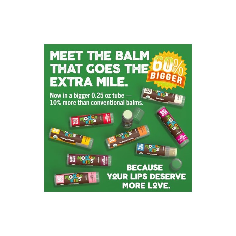 Eco Lips LIP BALM Mongo Kiss 6-Pack 100 Organic Beeswax