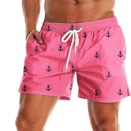 YnimioAOX Men's Swim Trunks Quick Dry Beach Shorts Swimwear Bathing Suit with Mesh Lining,40,C14-pink Anchor