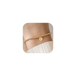 BAYLAY Gold Initial Bracelets for Women Jewelry, 14K Gold Plated Beaded Letter K Bracelet Dainty Disc Charm Bracelets for Women Trendy Jewelry Gifts