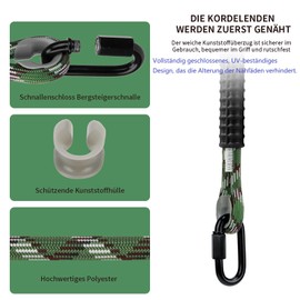 Set of 2 Swing Attachment Rope Hammock, 170 cm Adjustable Swing Rope Suspension Hanging Chair Set with Carabiner Outdoor Playground Swing Tree Swing Nest Hanging, Diameter 12 cm / 453 kg