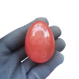 Sunshcat Synthetic Cherry Quartz Egg Shaped Meditation Chakra and Home Decor Balance Crystals and Healing Stones Statue Set,35 * 50mm Easter and Thanksgiving Gift,with Wooden Bracket