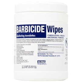 Barbicide Disinfectant Wipes, Clear, 160 Count (Pack of 1), BRA-11364